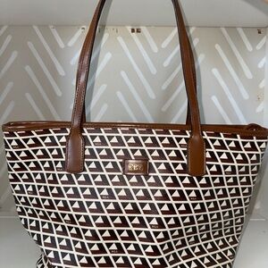Lauren Ralph Lauren Brown and White Patterned Shoulder Purse/Bag